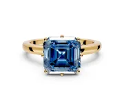 Solitaire Engagement Ring Setting for Fancy Blue Asscher Cut Center with Plain Band and Tulip Prong Head in Yellow Gold