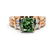 Solitaire Engagement Ring Setting for Fancy Green Cushion Cut Center with Grooved Bar Accent Band and Prong Head in Rose Gold