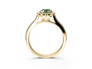 Halo Engagement Ring Setting for Fancy Green Oval Center with Pave Accents, Heart Basket and Prong Head in Yellow Gold