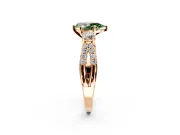 3 Stone Engagement Ring Setting for Fancy Green Pear-Shaped Center with Pave Split Shank and Prong Head in Rose Gold