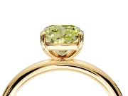 Low-Set Solitaire Engagement Ring Setting for Fancy Yellow Cushion Cut Center with Thin Plain Band and Prong Head in Yellow Gold