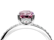 Solitaire Engagement Ring Setting for Fancy Pink Emerald Cut Center with Fine Pave Band and Prong Head in White Gold