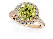 Halo Engagement Ring Setting for Fancy Yellow Round Cut Center with Raised Halo, Pave Band and Prong Head in Rose Gold