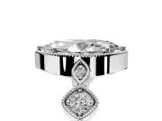 Vintage Station Engagement Ring Setting for Marquise Center with Accents and Prong Head in White Gold