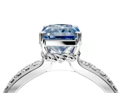 Solitaire Engagement Ring Setting for Fancy Blue Radiant Cut Center with Raised Channel Band and Prong Head in Platinum