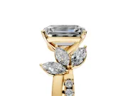 Floral Engagement Ring Setting for Emerald Cut Center with Trailing Marquise Accents and Prong Head in Yellow Gold