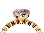 Solitaire Engagement Ring Setting for Fancy Pink Heart-Shaped Center with Bezel-Dot Beaded Band and Prong Head in Yellow Gold