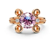 Solitaire Engagement Ring Setting for Fancy Pink Round Cut Center with Twisted Band and Scroll Prong Head in Rose Gold