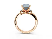 3 Stone Engagement Ring Setting for Fancy Blue Asscher Cut Center with Wide Plain Band and Prong Head in Rose Gold