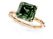 Solitaire Engagement Ring Setting for Fancy Green Asscher Cut Center with Bamboo Band and Prong Head in Rose Gold