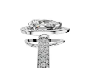 Milgrain Halo Engagement Ring Setting for Pear-Shaped Center with Three-Sided Pave Band and Prong Head in White Gold
