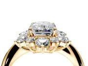 Small-Accent Cluster Halo Engagement Ring Setting for Radiant Cut Center with Plain Band and Prong Head in Yellow Gold