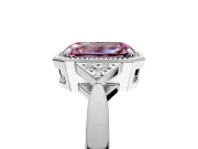 Cluster Engagement Ring Setting for Fancy Pink Emerald Cut Center with Milgrain Shoulder Clusters and Prong Head in Platinum