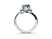3 Stone Engagement Ring Setting for Fancy Blue Heart-Shaped Center with Wide Plain Band and Prong Head in Platinum