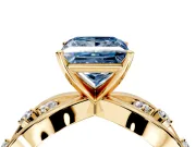 Solitaire Engagement Ring Setting for Fancy Blue Princess Cut Center with Criss-Cross Accent Band and Prong Head in Yellow Gold
