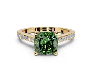 Solitaire Engagement Ring Setting for Fancy Green Cushion Cut Center with Widening Pave Band and Claw Prong Head in Yellow Gold