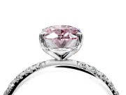 Solitaire Engagement Ring Setting for Fancy Pink Oval Center with Micro Pave Band and Prong Head in White Gold