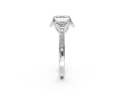 Floral Engagement Ring Setting for Asscher Cut Center with Four Accent Clusters and Prong Head in Platinum