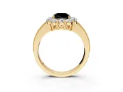 Halo Engagement Ring Setting for Fancy Black Cushion Cut Center with Milgrain Channel Band and Prong Head in Yellow Gold
