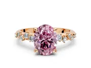Solitaire Engagement Ring Setting for Fancy Pink Oval Center with Trailing Leaf Accent Band and Prong Head in Rose Gold