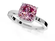 Hidden Halo Engagement Ring Setting for Fancy Pink Cushion Cut Center with Wide Flat Plain Band and Prong Head in Sterling Silver