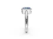 Halo Engagement Ring Setting for Fancy Blue Radiant Cut Center with Tapered Plain Band and Prong Head in White Gold