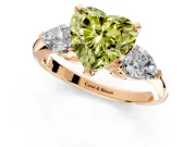 3 Stone Engagement Ring Setting for Fancy Yellow Heart-Shaped Center with Large Pear-Shaped Accents and Prong Head in Rose Gold