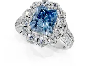 Large Accent Halo Engagement Ring Setting for Fancy Blue Radiant Cut Center with Pave Split Shank and Prong Head in Sterling Silver