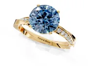 Side Accent Engagement Ring Setting for Fancy Blue Round Cut Center with Accent Shoulders and Prong Head in Yellow Gold