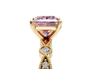 Solitaire Engagement Ring Setting for Fancy Pink Princess Cut Center with Milgrain Bezel Accents and Prong Head in Yellow Gold