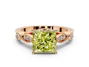 Solitaire Engagement Ring Setting for Fancy Yellow Princess Cut Center with Marquise and Bezel Accents and Prong Head in Rose Gold