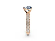 Solitaire Engagement Ring Setting for Fancy Blue Heart-Shaped Center with Domed Multi-Row Pave Band and Prong Head in Rose Gold