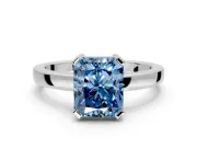 Solitaire Engagement Ring Setting for Fancy Blue Radiant Cut Center with Plain Band and Flat Tab Prong Head in Platinum
