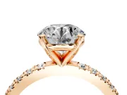 Solitaire Engagement Ring Setting for Round Cut Center with Fine Pave Band and Claw Prong Head in Rose Gold