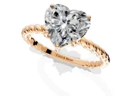 Solitaire Engagement Ring Setting for Heart-Shaped Center with Plain Twisted Rope Band and Prong Head in Rose Gold
