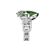 3 Stone Engagement Ring Setting for Fancy Green Pear-Shaped Center with Round Cut Side Accents and Prong Head in Platinum