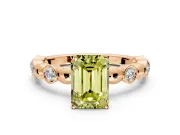 Solitaire Engagement Ring Setting for Fancy Yellow Emerald Cut Center with Beaded Bezel Station Band and Prong Head in Rose Gold