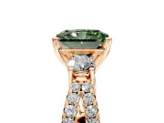 3 Stone Engagement Ring Setting for Fancy Green Radiant Cut Center with Pave Split Shank and Prong Head in Rose Gold