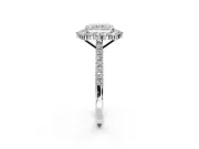 Halo Engagement Ring Setting for Radiant Cut Center with Single-Row Pave, Open Basket and Prong Head in Platinum