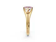 Solitaire Engagement Ring Setting for Fancy Pink Radiant Cut Center with Milgrain Cathedral Band and Prong Head in Yellow Gold