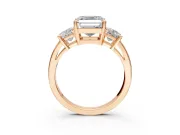 3 Stone Engagement Ring Setting for Asscher Cut Center with Matching Side Accents and Prong Head in Rose Gold