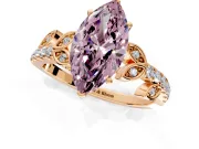 Leaf Motif Engagement Ring Setting for Fancy Pink Marquise Center with Pave Band and Prong Head in Rose Gold