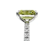 Solitaire Engagement Ring Setting for Fancy Yellow Emerald Cut Center with Fine Pave Narrow Band and Prong Head in White Gold