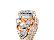 Halo Engagement Ring Setting for Radiant Cut Center with Marquise and Pave Bypass Band and Prong Head in Rose Gold