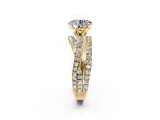 Solitaire Engagement Ring Setting for Round Cut Center with Woven 3-Strand Pave Band and Prong Head in Yellow Gold
