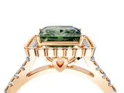 Milgrain Floral Halo Engagement Ring Setting for Fancy Green Princess Cut Center with Pave Band and Prong Head in Rose Gold