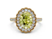 Milgrain Floral Halo Engagement Ring Setting for Fancy Yellow Oval Center with Pave Band and Prong Head in Yellow Gold