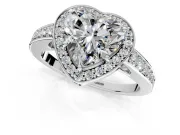 Bezel-Framed Halo Engagement Ring Setting for Heart-Shaped Center with Pave Band and Prong Head in Sterling Silver