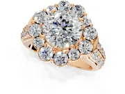 Large Accent Halo Engagement Ring Setting for Round Cut Center with Pave Split Shank and Prong Head in Rose Gold