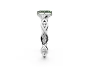 Solitaire Engagement Ring Setting for Fancy Green Radiant Cut Center with Accented Twist Band and Leaf Prong Head in Platinum